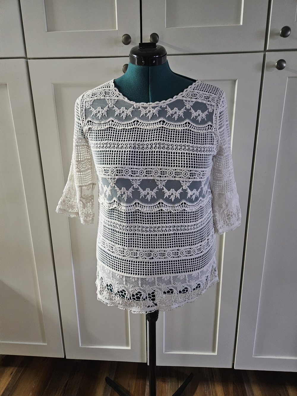 White Lace Blouse By Miss Kelly 1999 Size M